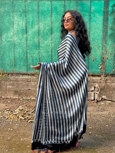 Whimsical Blue Modal Stripe Saree