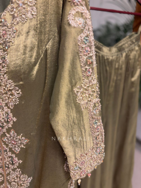 Zareen Green Embellished Kurta Palazzo Set