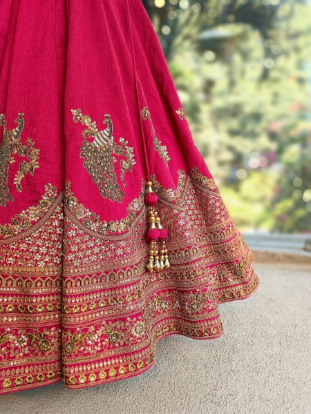 Viraasat Red Silk Bridal Lehenga with Zari Embroidery