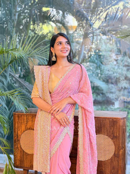 Chahat Peach Two-Piece Saree Set with Dupatta