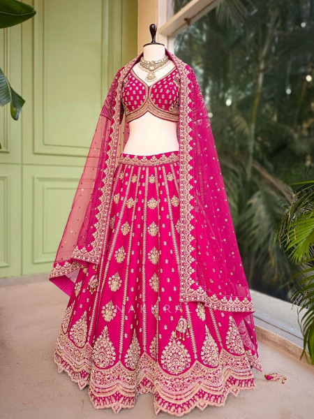 Eshika Magenta Bridal Lehenga Set with All Over Embroidery