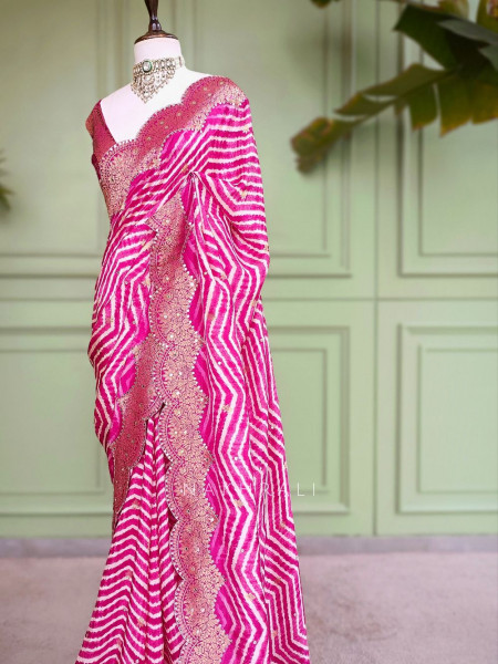 Prathmika Magenta Pure Georgette Saree  Leheriya Gota Patti Work