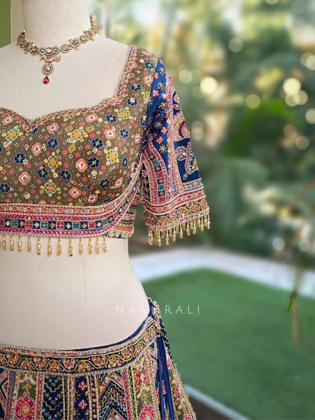 Malika Navy Blue & Green Modal Silk & Gaji Silk Lehenga