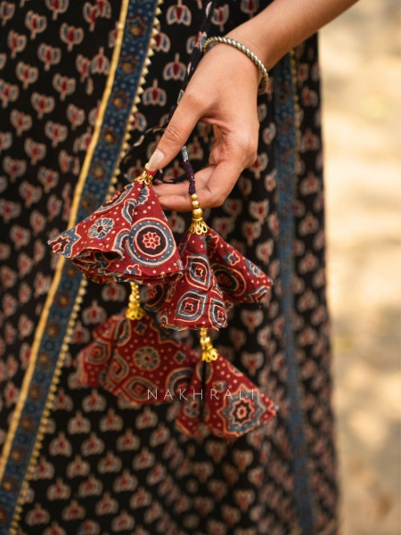 Mirza Black Angrakha Cotton Kurta