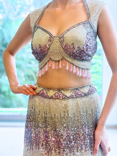 Siren Purple Soft Net, Shimmer Mesh Lehenga Set