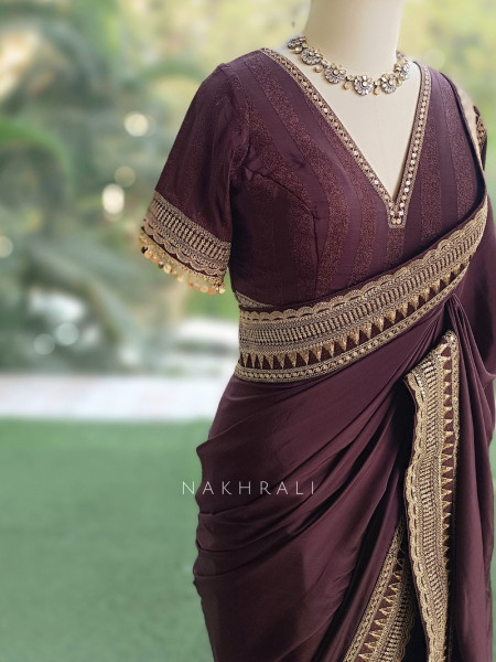 Surmai Shaan Brown Designer Saree with Readymade Blouse