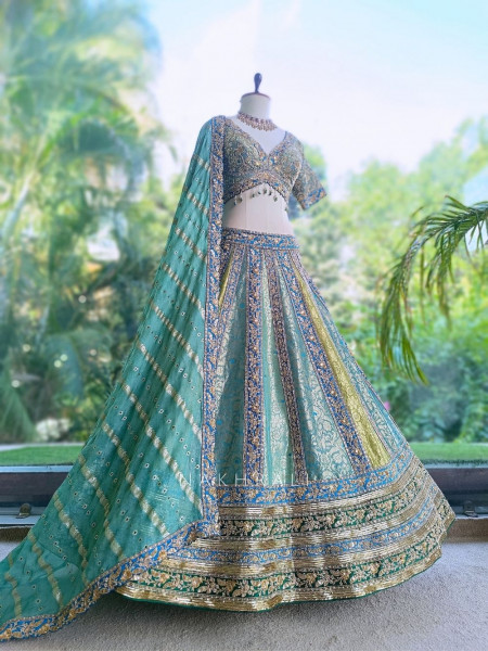 Cerulean Sea Green Benarasi Silk Brocade Lehenga Set