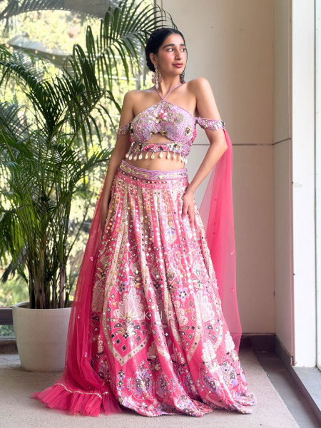 Ira Pink Sequin & Bead Embellished Lehenga Set