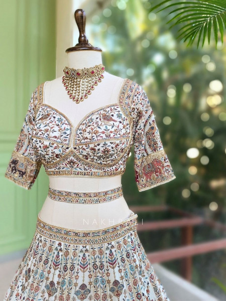 Zivara Cream Lehenga with Intricate Embroidery Work