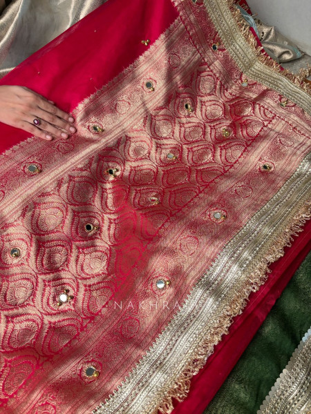 Begum-e-Aftab Red Tissue Organza Silk Saree