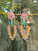 Divya Pink Multi-Stone Dangler Earrings with Pearl Jhumkis