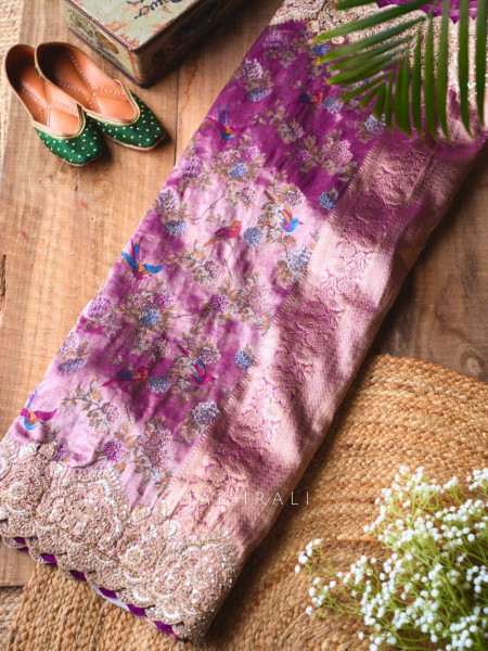 Song of Meadows Purple Saree with Zari and Stone Embroidery