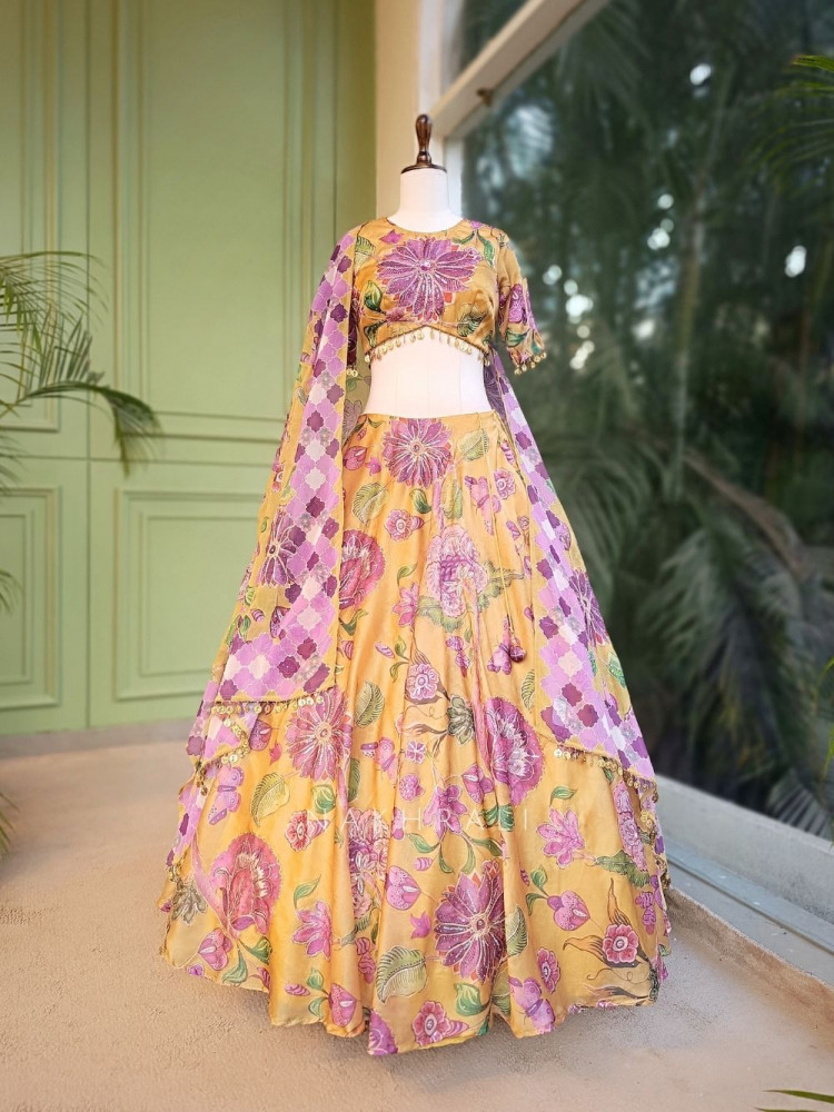 Image of Anaya Floral Lehenga Set with Embellished Blouse