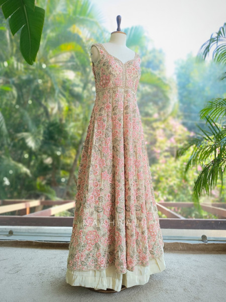 Vyona Cream Indo Western Lehenga with Thread Sequin Work