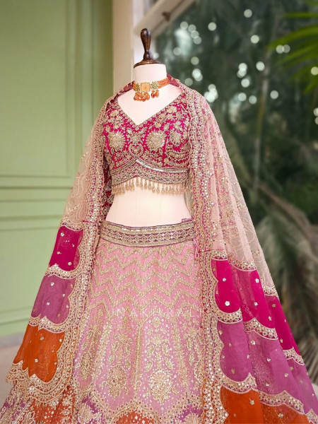 Rivara Pink Lehenga Set with Heavy Zari Sequin Work