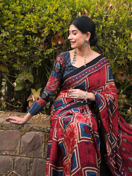 Neerja Red Modal Silk Printed Saree