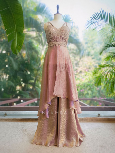 Grace Purple Indo Western Palazzo Set with Mirror Embroidered Top