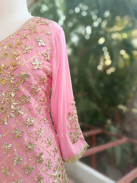 Nivora Pink Suit Set with Gota Mirror Work