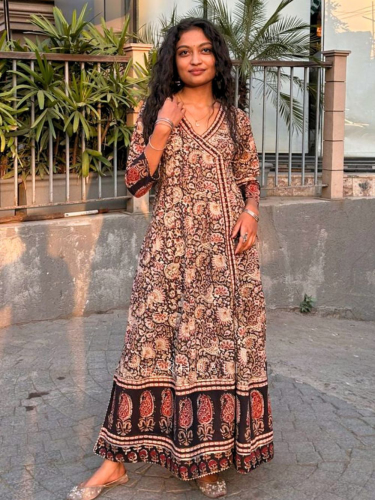 Image of Charvika Black Angrakha Kurta with Ethnic Print