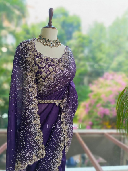 Noorwyn Purple Saree with Cut Dana Sequin Work