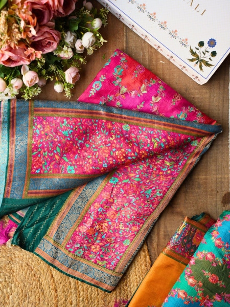 Sarovar Magenta Woven Motif Saree with Traditional Border