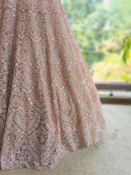 Kireva Peach Sequin Beaded Bridal Lehenga Set