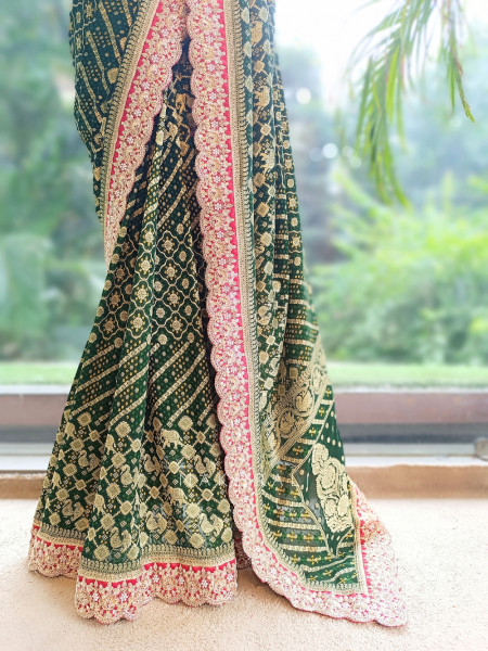 Pranika Green Georgette Saree with Running Blouse Piece