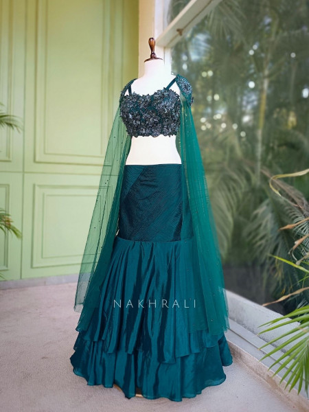 Verdure Green Indo-Western Lehenga Set