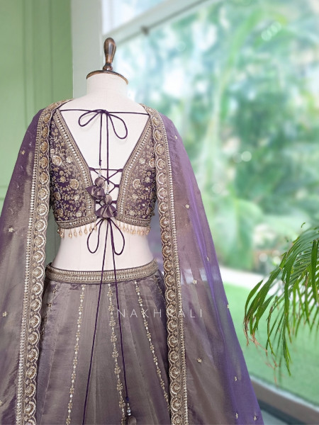 Kritvani Purple Velvet Silk Blend Lehenga Set
