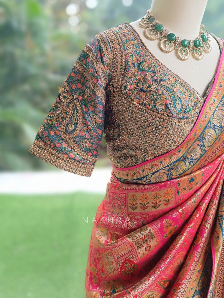 Chitralekha Magenta Patchwork Banarasi Silk Saree