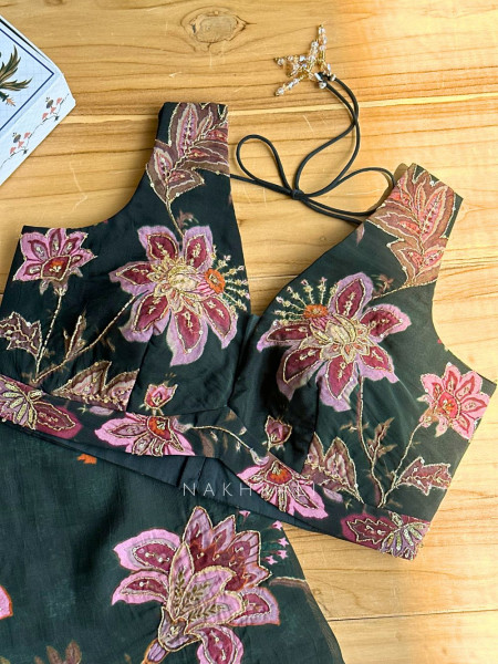 Dahlia Green Organza Saree with Sequin and Cut Dana Work