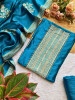 Blue Zari Weaved Dress Material with Sequin Work