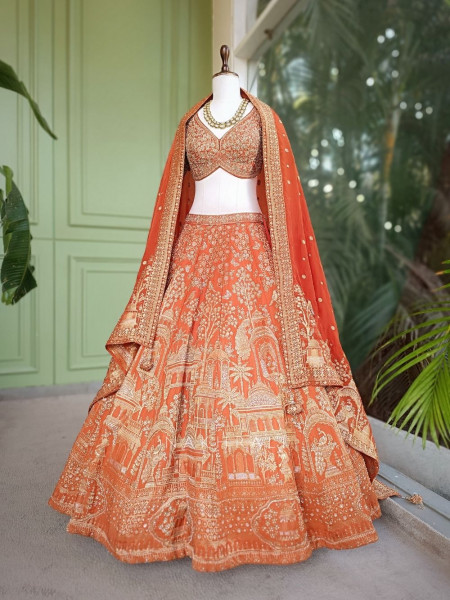 Levira Orange Zari Sequin Lehenga Set