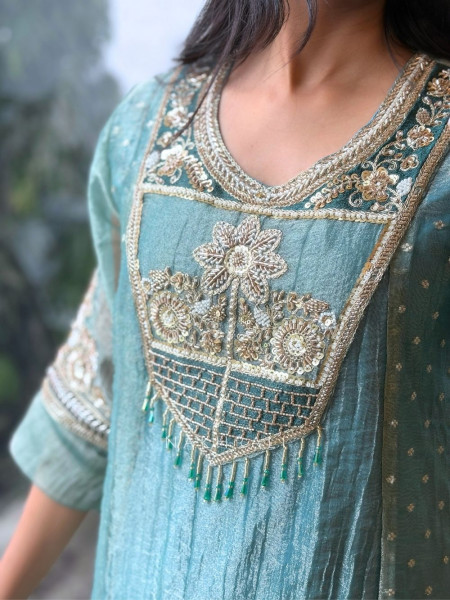 Meadow Mint Sea Green Metallic Anarkali Suit Set