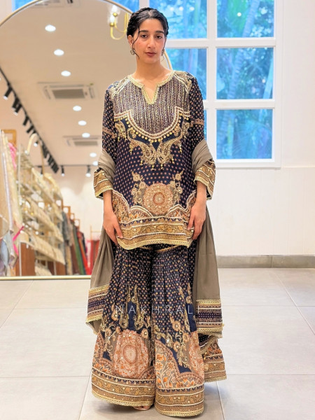 Shahi Mehrab Navy Blue Crepe Suit