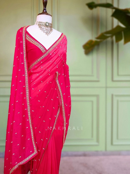 Sangini Red Saree Zari Butti Work