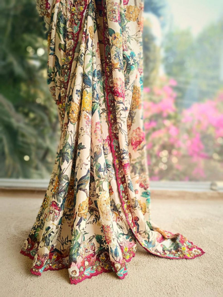 Maroon Crepe Silk Embroidered Saree with Readymade Blouse