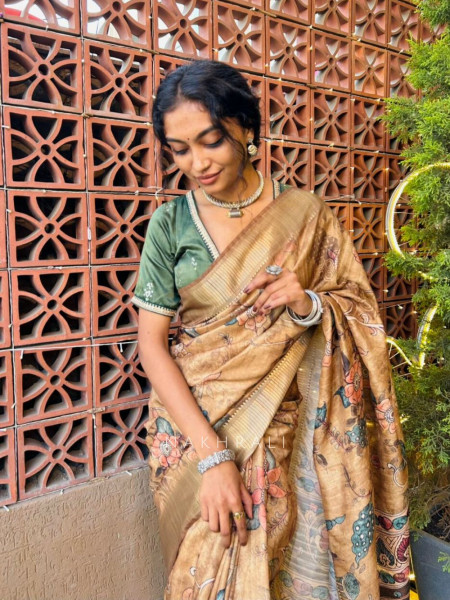 Mrinmayi Brown Art Silk Floral Saree