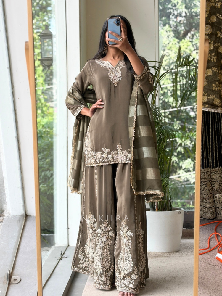 Image of Mishrika Mehendi Green Palazzo Suit Set