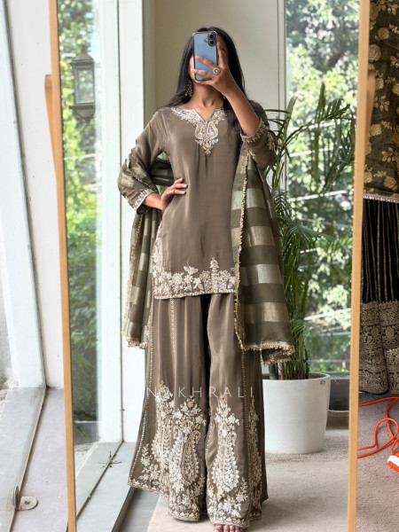 Mishrika Mehendi Green Palazzo Suit Set