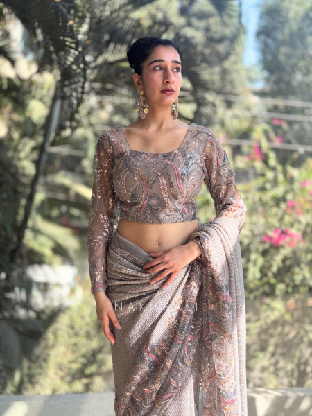 Maria Grey Sequin and Cut Dana Saree Set