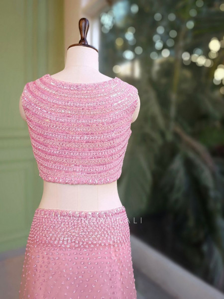 Chandelier Pink Net Saree with Sequin and Cut Dana Blouse