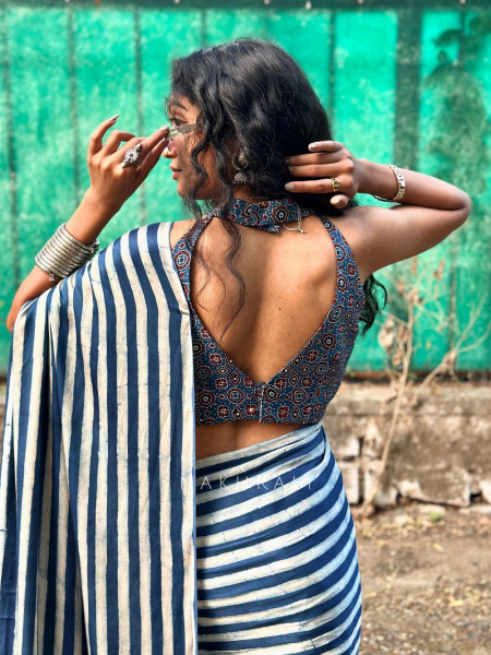 Whimsical Blue Modal Stripe Saree