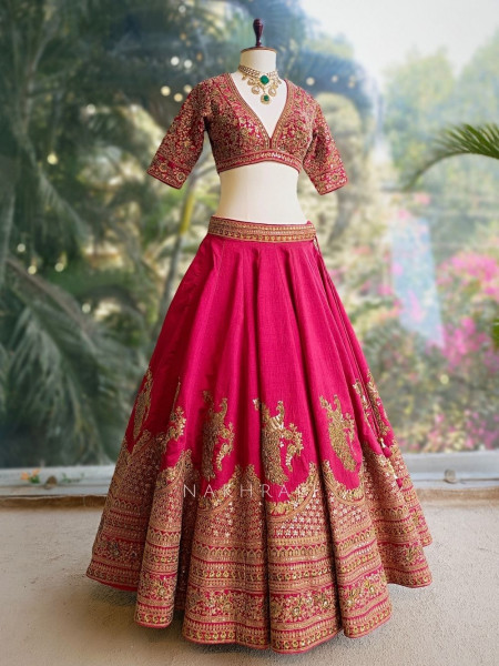 Viraasat Red Silk Bridal Lehenga with Zari Embroidery