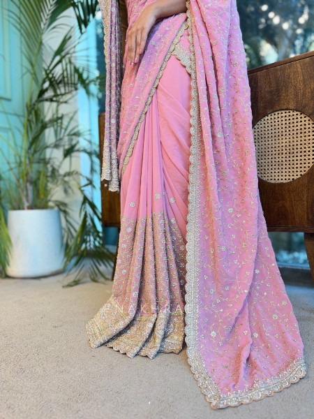 Chahat Peach Two-Piece Saree Set with Dupatta