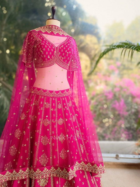 Eshika Magenta Bridal Lehenga Set with All Over Embroidery