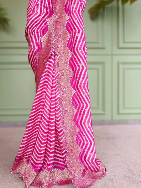 Prathmika Magenta Pure Georgette Saree  Leheriya Gota Patti Work