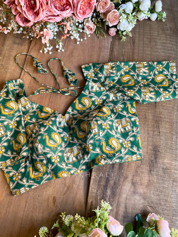 Image of Chandani Green Cotton Printed Blouse