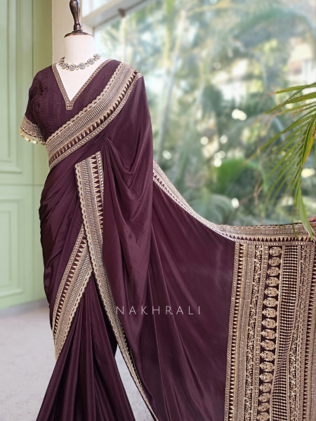 Surmai Shaan Brown Designer Saree with Readymade Blouse