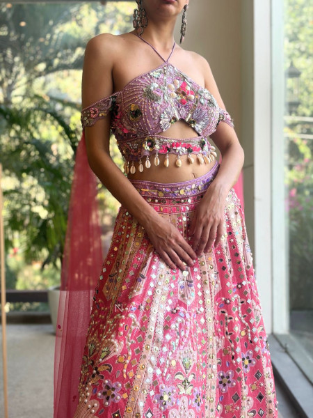 Ira Pink Sequin & Bead Embellished Lehenga Set